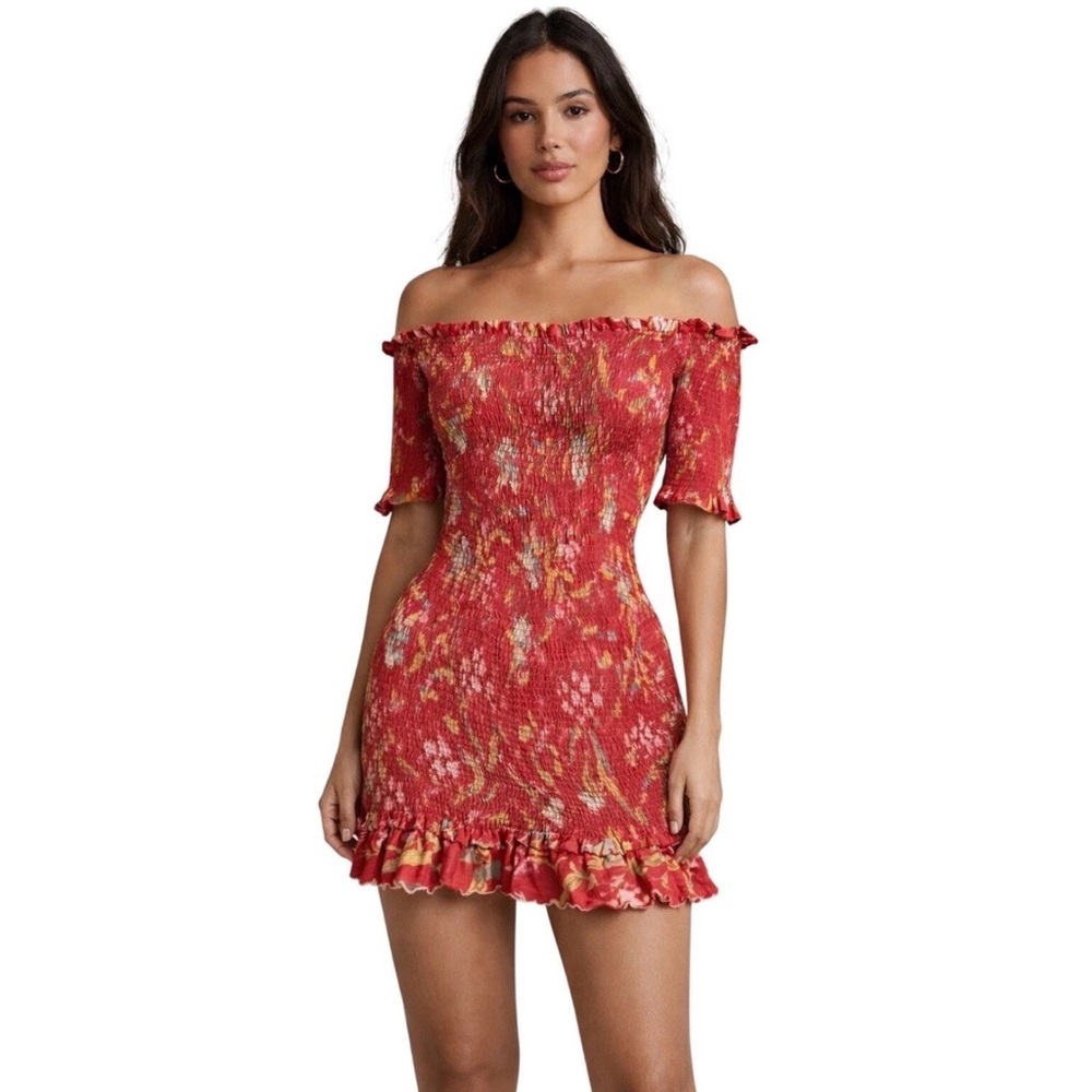 Zimmerman Corsair off-the-shoulder shirred printed linen